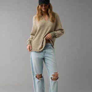 NWOT* AE Big Hug Notch Neck Waffle Sweatshirt